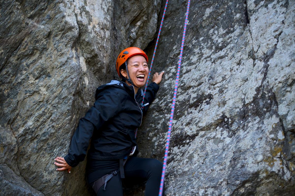 Student rock climbing 