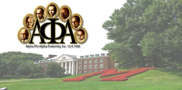Seven Portraits atop Alphi Phi Alpha logo, superimposed on an image of the armory and the "M" at the university of maryland