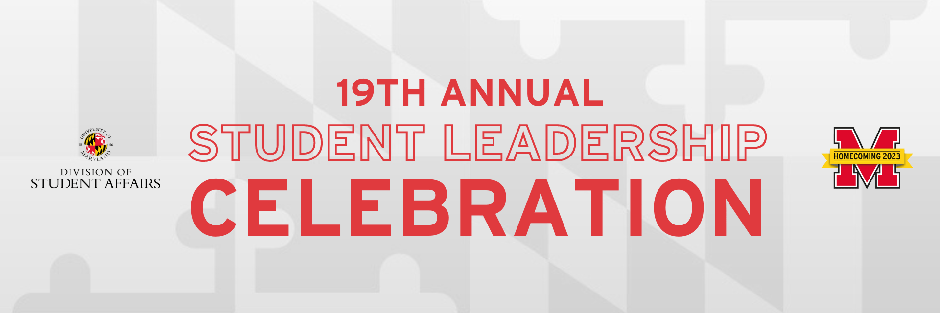 19th Annual Student Leadership Celebration. Red text on white background.
