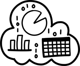 Icons of Bar Graph and Line Charts Inside a Though Bubble