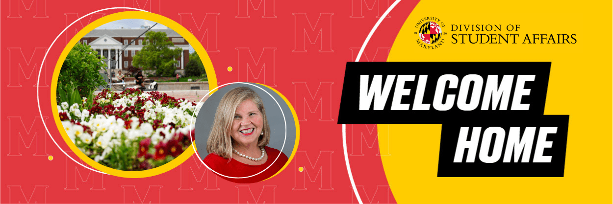 Welcome Home message with photos of Spring flowers and VP Patty Perillo